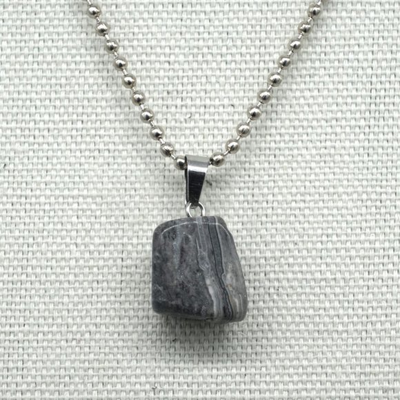 Necklace with Gray stone and silver chain. - Picture 2 of 2